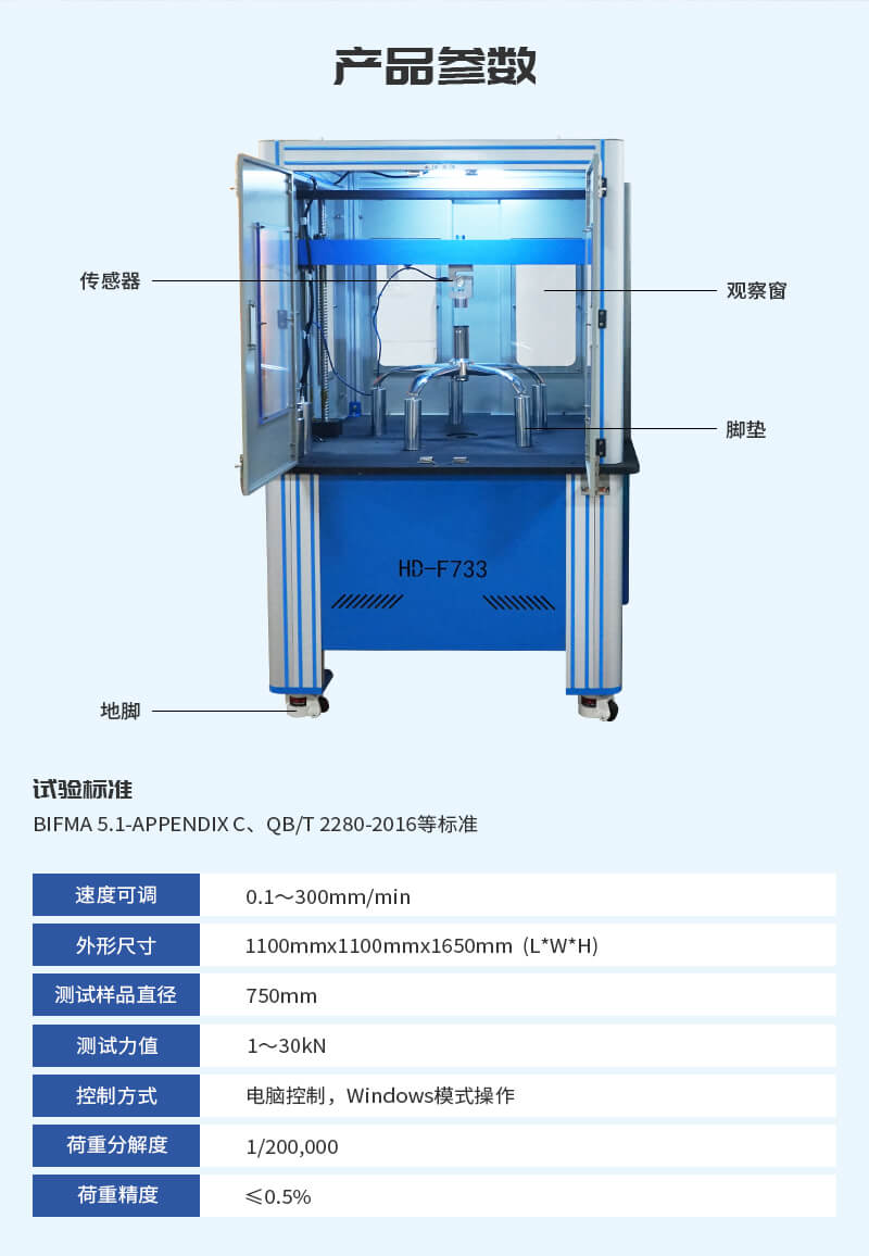 HD-F733-2电脑式椅子五爪抗压测试机-03